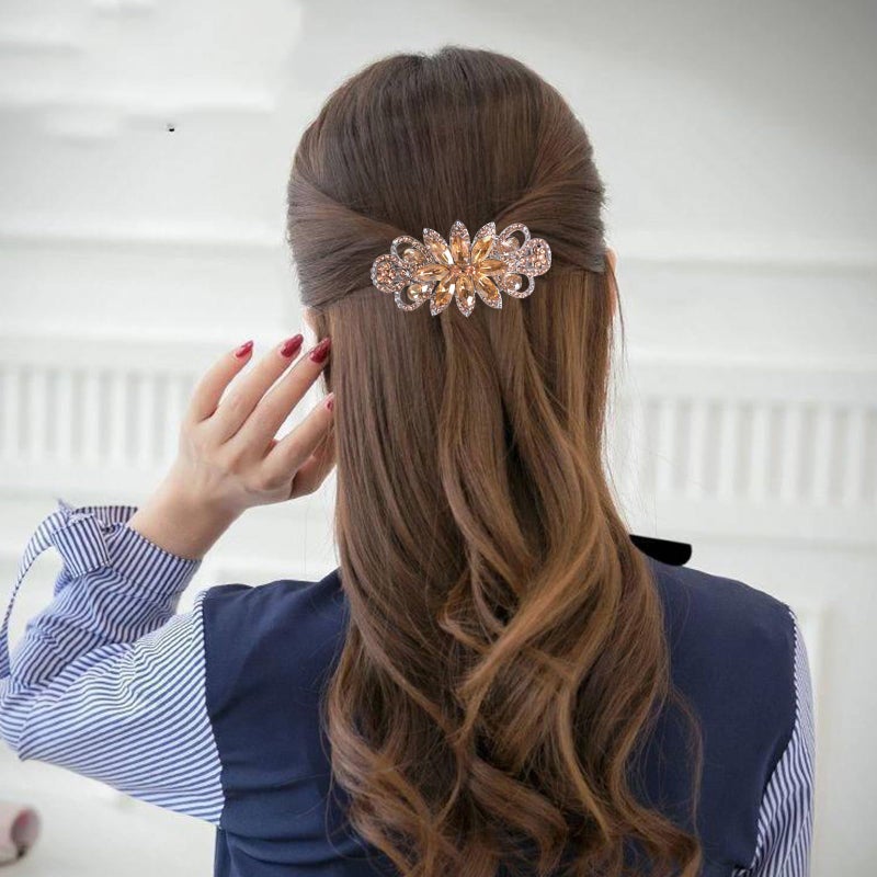 Sankuwen Flower Rhinestone Hairpin Luxury Jewelry Designed Hair Accessory French Barrette Hair Clip (Champagne) - Image 3